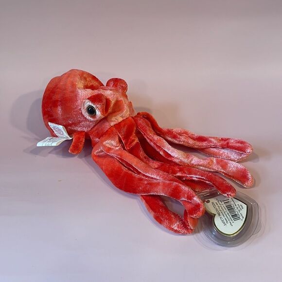 2000 Ty Original Beanie Baby Wiggly Red/Orange Squid New With Tag EUC 9” long - Picture 4 of 8